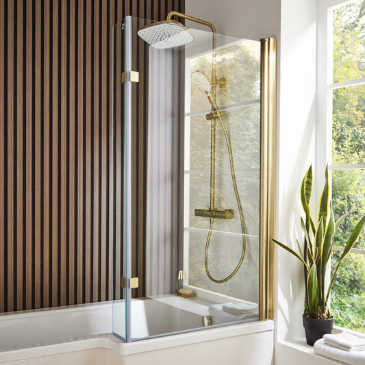 L Shaped Shower Bath Screen Brass