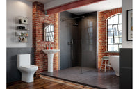 Cedarwood Rimless Short Projection Close Coupled Open Back WC & Wrapover Soft Close Seat