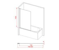 800x1400mm Square Bath Screen (6mm) - Chrome