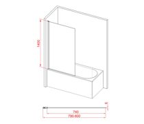 800x1400mm Square Bath Screen (6mm) - Brushed Brass