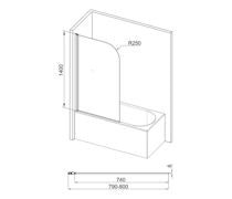 800x1400mm Radius Bath Screen (6mm) - Chrome