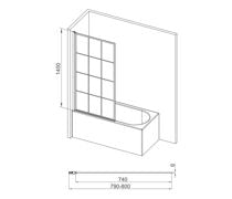 800x1400mm Square Grid Bath Screen (6mm) - Black