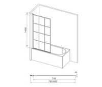 800x1400mm Square Grid Bath Screen (6mm) - Black