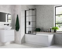 800x1400mm Square Grid Bath Screen (6mm) - Black