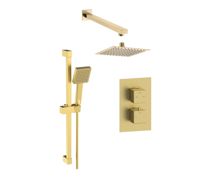 Square Concealed Valve Head & Arm Shower Pack - Brushed Brass