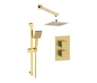 Square Concealed Valve Head & Arm Shower Pack - Brushed Brass