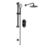 Round Concealed Valve Head & Arm Shower Pack - Black