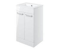 Volta 510mm Floor Standing 2 Door Basin Unit & 1TH Thin Edge Basin - White Gloss