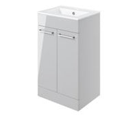 Volta 510mm Floor Standing 2 Door Basin Unit & 1TH Thin Edge Basin - Grey Gloss
