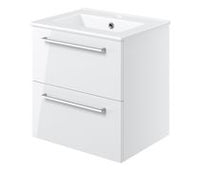 Volta 510mm Wall Hung 2 Drawer Basin Unit & 1TH Thin Edge Basin - White Gloss