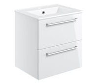 Volta 510mm Wall Hung 2 Drawer Basin Unit & 1TH Thin Edge Basin - White Gloss