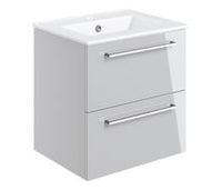 Volta 510mm Wall Hung 2 Drawer Basin Unit & 1TH Thin Edge Basin - Grey Gloss