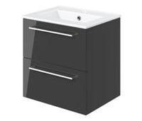 Volta 510mm Wall Hung 2 Drawer Basin Unit & 1TH Thin Edge Basin - Anthracite Gloss