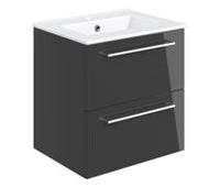 Volta 510mm Wall Hung 2 Drawer Basin Unit & 1TH Thin Edge Basin - Anthracite Gloss