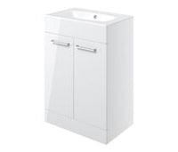 Volta 610mm Floor Standing 2 Door Basin Unit & 1TH Thin Edge Basin - White Gloss