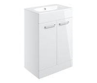 Volta 610mm Floor Standing 2 Door Basin Unit & 1TH Thin Edge Basin - White Gloss