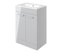 Volta 610mm Floor Standing 2 Door Basin Unit & 1TH Thin Edge Basin - Grey Gloss