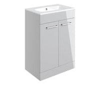 Volta 610mm Floor Standing 2 Door Basin Unit & 1TH Thin Edge Basin - Grey Gloss