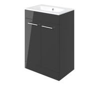 Volta 610mm Floor Standing 2 Door Basin Unit & 1TH Thin Edge Basin - Anthracite Gloss