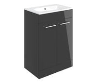 Volta 610mm Floor Standing 2 Door Basin Unit & 1TH Thin Edge Basin - Anthracite Gloss