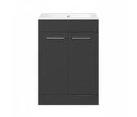 Volta 610mm Floor Standing 2 Door Basin Unit & 1TH Thin Edge Basin - Anthracite Gloss