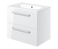 Volta 610mm Wall Hung 2 Drawer Basin Unit & 1TH Thin Edge Basin - White Gloss