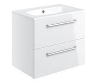 Volta 610mm Wall Hung 2 Drawer Basin Unit & 1TH Thin Edge Basin - White Gloss