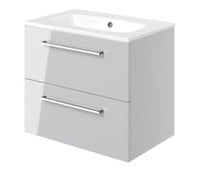 Volta 610mm Wall Hung 2 Drawer Basin Unit & 1TH Thin Edge Basin - Grey Gloss
