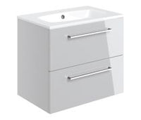 Volta 610mm Wall Hung 2 Drawer Basin Unit & 1TH Thin Edge Basin - Grey Gloss