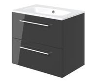Volta 610mm Wall Hung 2 Drawer Basin Unit & 1TH Thin Edge Basin - Anthracite Gloss