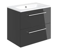 Volta 610mm Wall Hung 2 Drawer Basin Unit & 1TH Thin Edge Basin - Anthracite Gloss