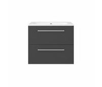 Volta 610mm Wall Hung 2 Drawer Basin Unit & 1TH Thin Edge Basin - Anthracite Gloss