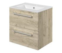 Volta 510mm Wall Hung 2 Drawer Basin Unit & 1TH Thin Edge Basin - Oak