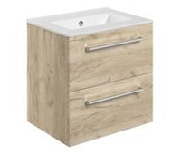 Volta 510mm Wall Hung 2 Drawer Basin Unit & 1TH Thin Edge Basin - Oak