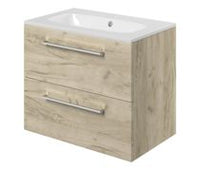 Volta 610mm Wall Hung 2 Drawer Basin Unit & 1TH Thin Edge Basin - Oak