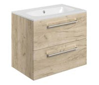Volta 610mm Wall Hung 2 Drawer Basin Unit & 1TH Thin Edge Basin - Oak