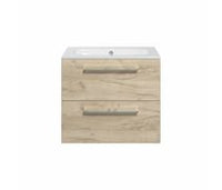 Volta 610mm Wall Hung 2 Drawer Basin Unit & 1TH Thin Edge Basin - Oak