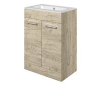 Volta 610mm Floor Standing 2 Door Basin Unit & 1TH Thin Edge Basin - Oak