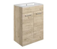 Volta 610mm Floor Standing 2 Door Basin Unit & 1TH Thin Edge Basin - Oak