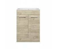 Volta 610mm Floor Standing 2 Door Basin Unit & 1TH Thin Edge Basin - Oak
