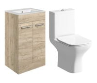 Volta 510mm Floor Standing Unit & Close Coupled WC Pack - Oak