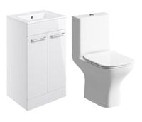 Volta 510mm Floor Standing Unit & Close Coupled WC Pack - White Gloss
