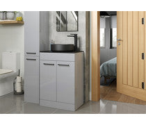 Volta 610mm Wall Hung 2 Drawer Basin Unit & 1TH Thin Edge Basin - Grey Gloss