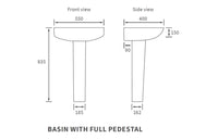 Tuscany 550x400mm 1TH Basin & Full Pedestal
