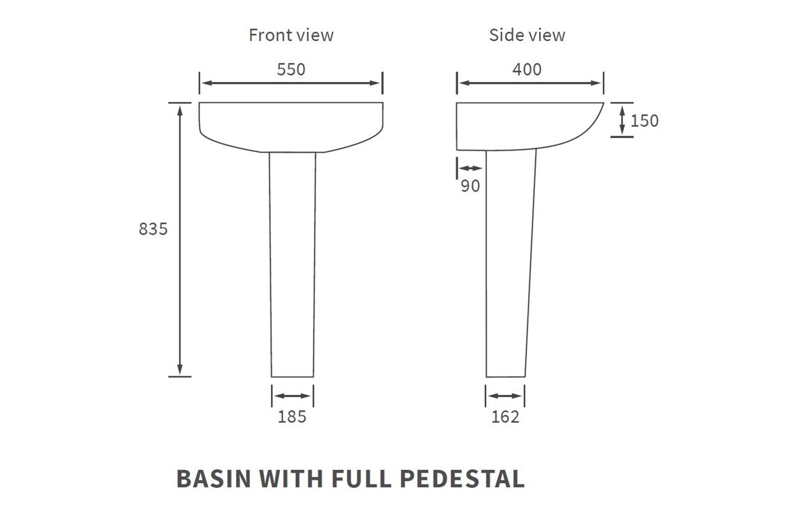 Arlo 550x400mm 1TH Basin & Full Pedestal